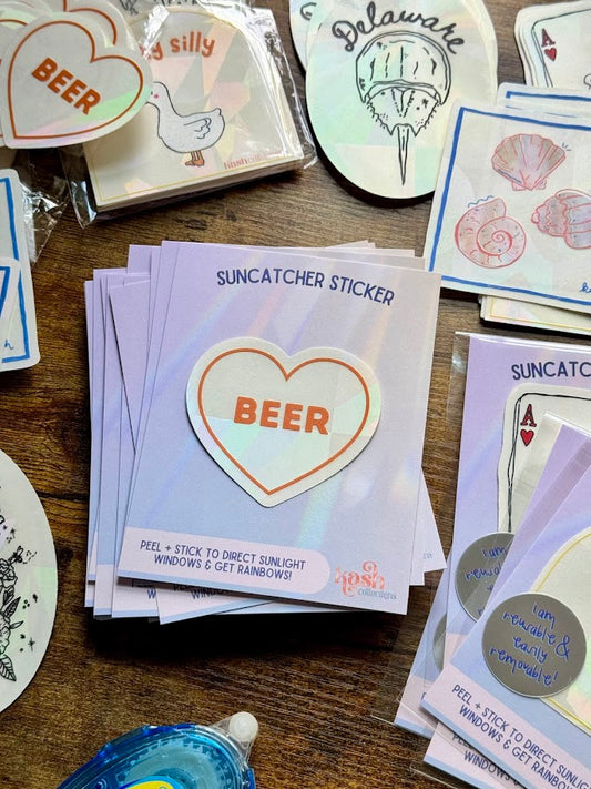 I Heart BEER Suncatcher Sticker