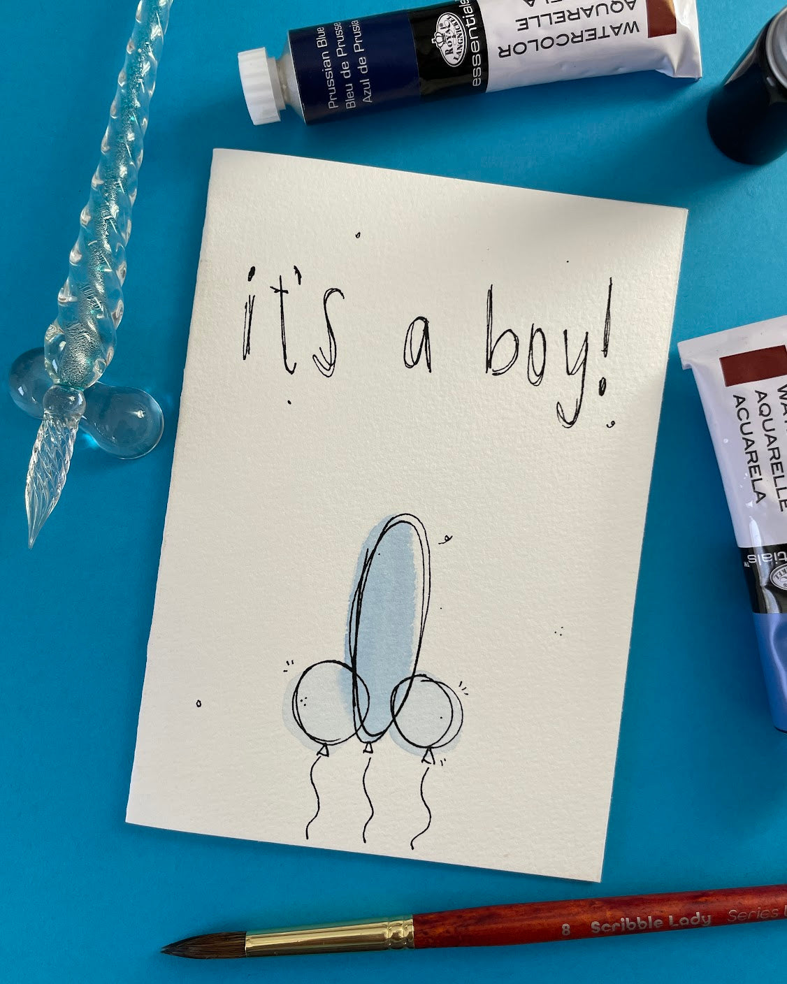 Hand Painted It's a Boy Card
