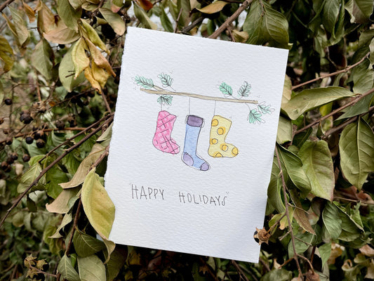 Stockings on a Twig Holiday Card
