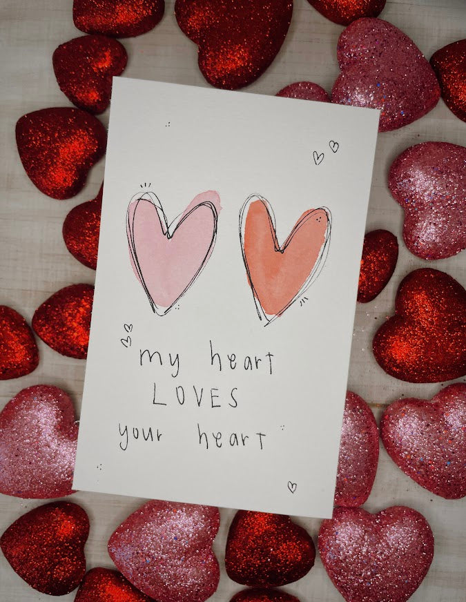 Hand Painted My Heart LOVES Your Heart Card